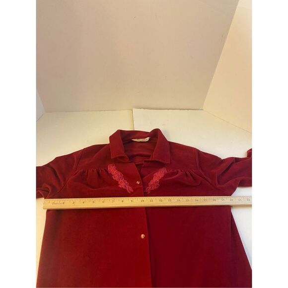 Vanity Fair outlet maxi robe vtg USA snap buttons small S deep red Dacron Poly - Picture 6 of 8
